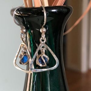 Handmade Sterling Silver earrings with blue glass beads NWOT
